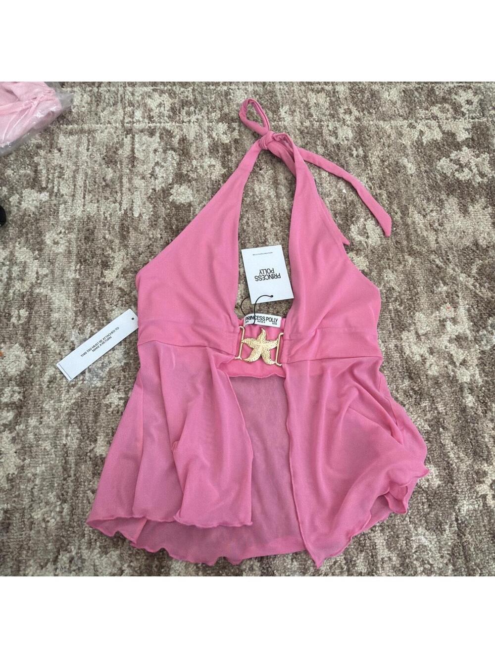 Princess Polly NWT pink starfish gold hardware mesh halter top. Size 4